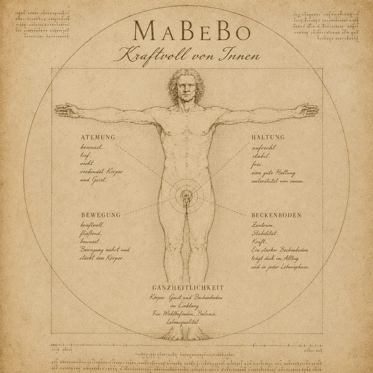 MaBeBo Vitruvian-Core Grafik als Orientierung für Körperbereiche.